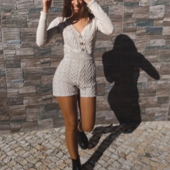 Zara blogger fave cableknit marble brown cream button soft jumpsuit - Picture 1 of 7